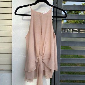 The Fashion Lounge Tie Front Tank Top in Dusty Pink